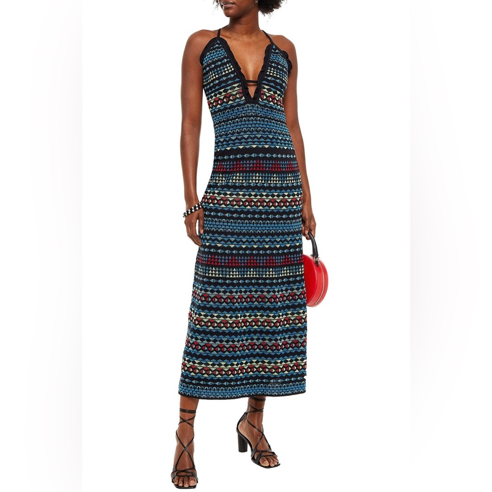 M by Missoni Ruffled Metallic Crochet-knit Midi Dress, Blue, Size IT 40